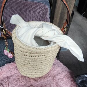 Zara Cream Fabric Bag with Brown Accent